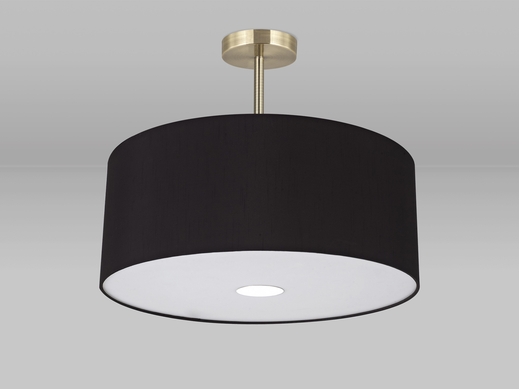 Baymont 50cm Semi Flush 3 Light Antique Brass, Black, Frosted Diffuser DK0387  Deco Baymont AB BL